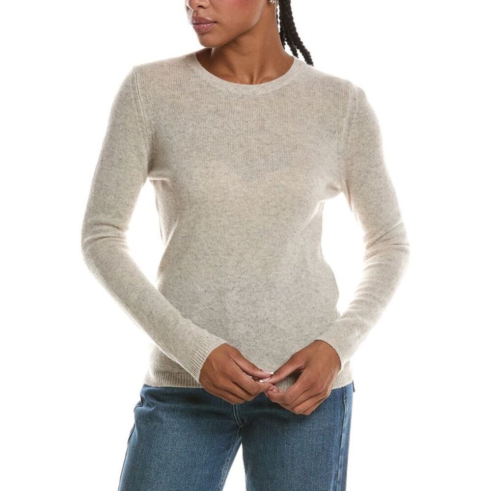Forte Cashmere Womens Basic Crewneck 100% Cashmere Sweater, Grey